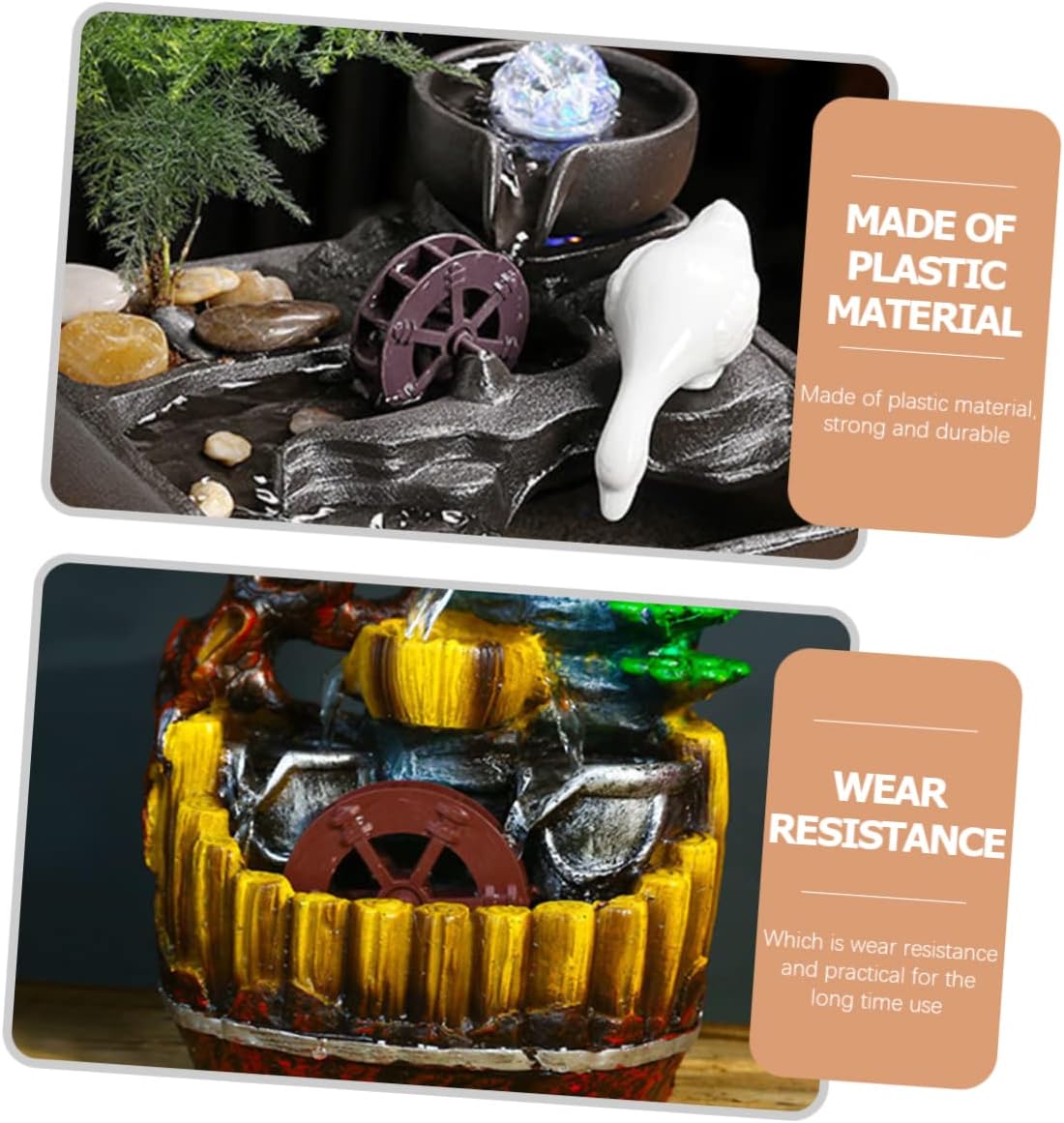Homoyoyo 2 adornos en miniatura para decoración brillante, fuente de jardín zen, mini rueda de agua, accesorios de fuente de agua, modelo de rueda