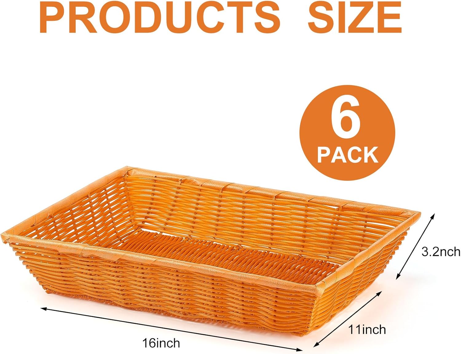 Paquete de 6 cestas de pan de mimbre de polietileno, 16 pulgadas, cestas de pan tejidas de ratán de imitación rectangular, apilable, cesta de mimbre