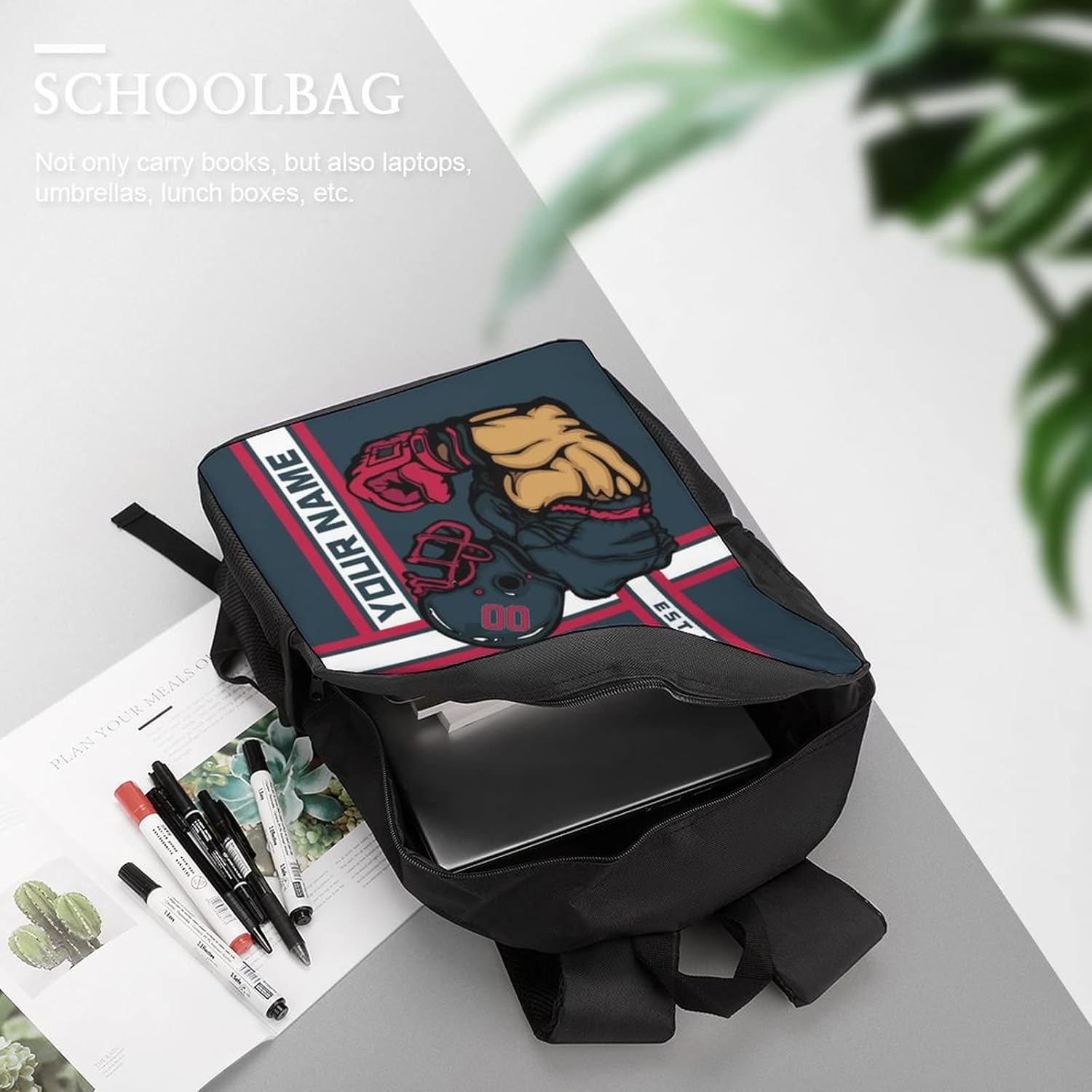 Mochila de hombro personalizada con cualquier número de nombre, 17 pulgadas, gran capacidad, bolsa para computadora portátil, bolsa de libros,