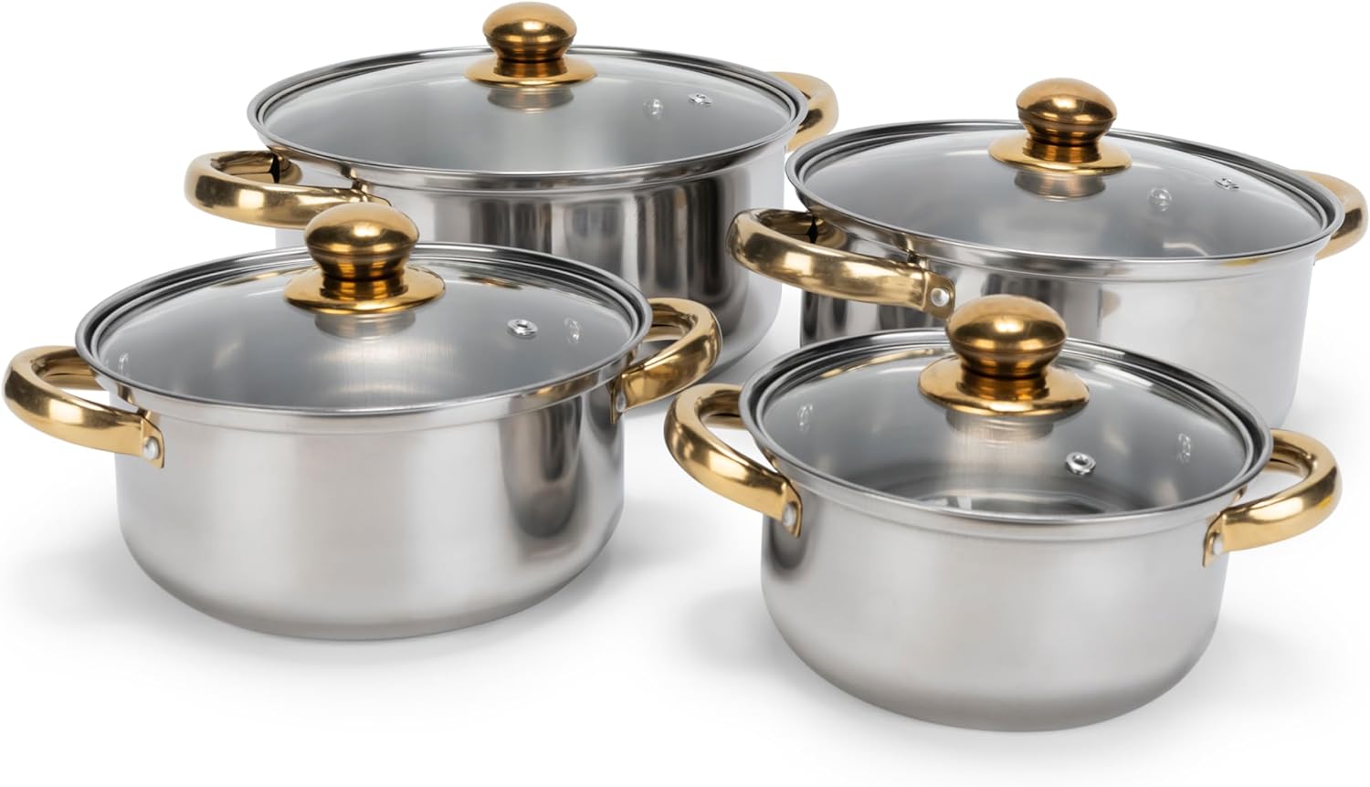 Bruntmor Juego de utensilios de cocina de acero inoxidable, olla con marcas de medición, juego de utensilios de cocina definitivos, esenciales de