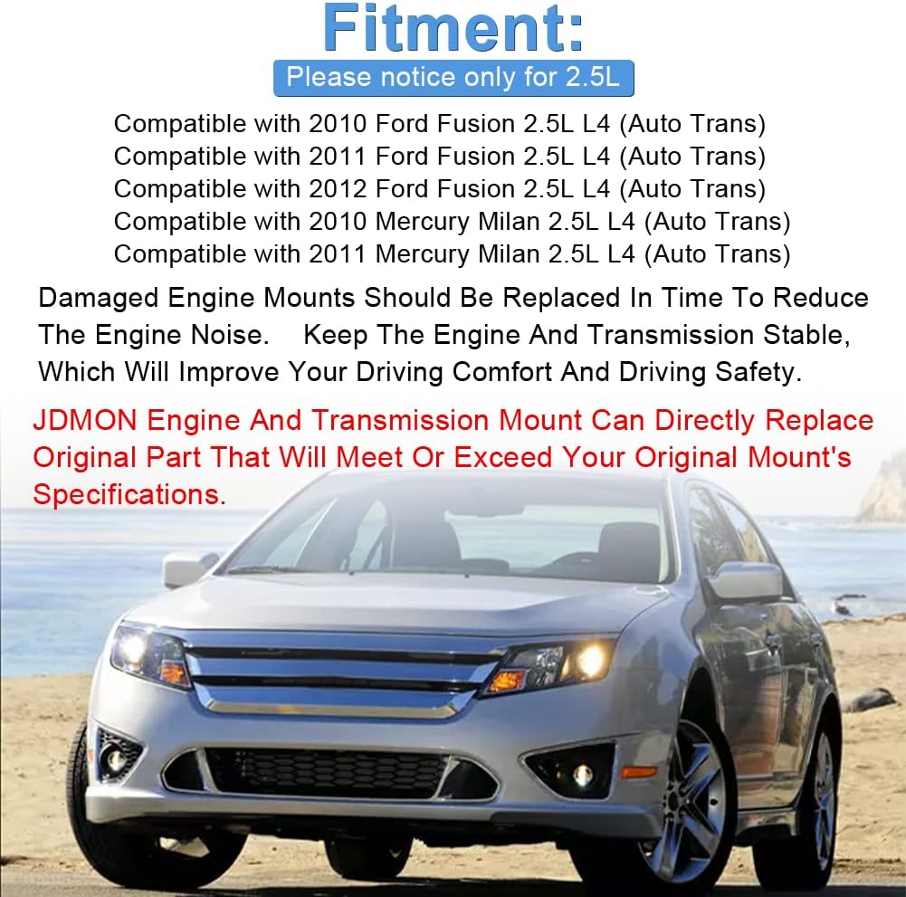 JDMON 3 piezas de repuesto para motor y transmisión para Ford Fusion Mercury Milan 2.5L Auto Trans 2010 2011 2012 compatible con A4431 A5556 A5740
