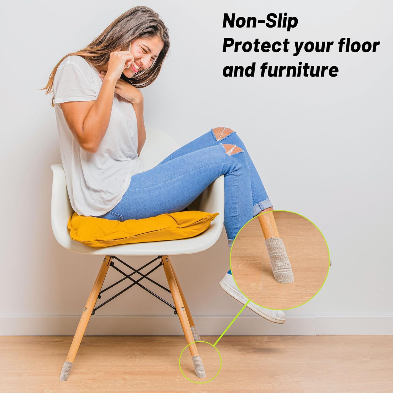Paquete de 8 protectores de suelo para patas de silla, cinta antideslizante silenciosa, cinta protectora de suelo de muebles, silenciosa y