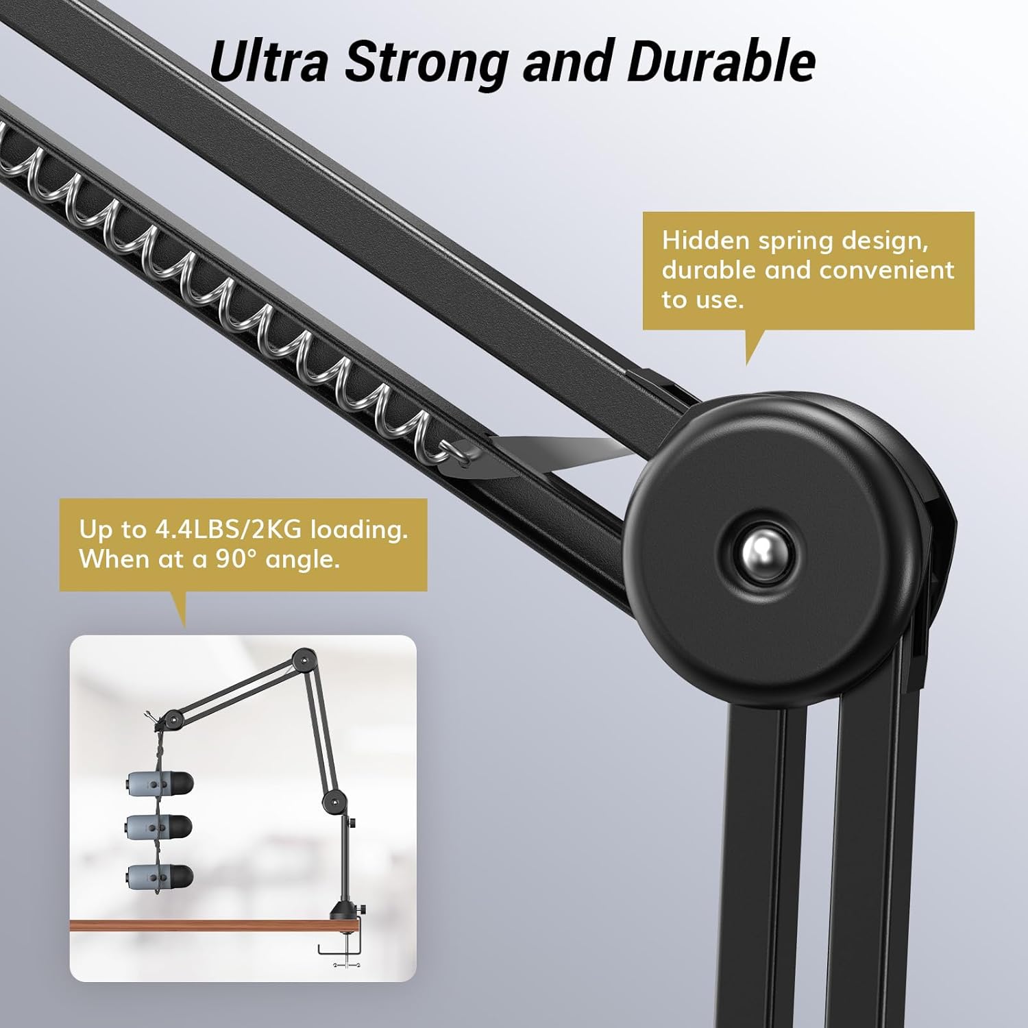 Blue Yeti Micrófono Boom Arm, TONOR Mic Microfono Stand Escritorio con Elevador Alto para HyperX Shure Rode Razer Elgato, totalmente ajustable