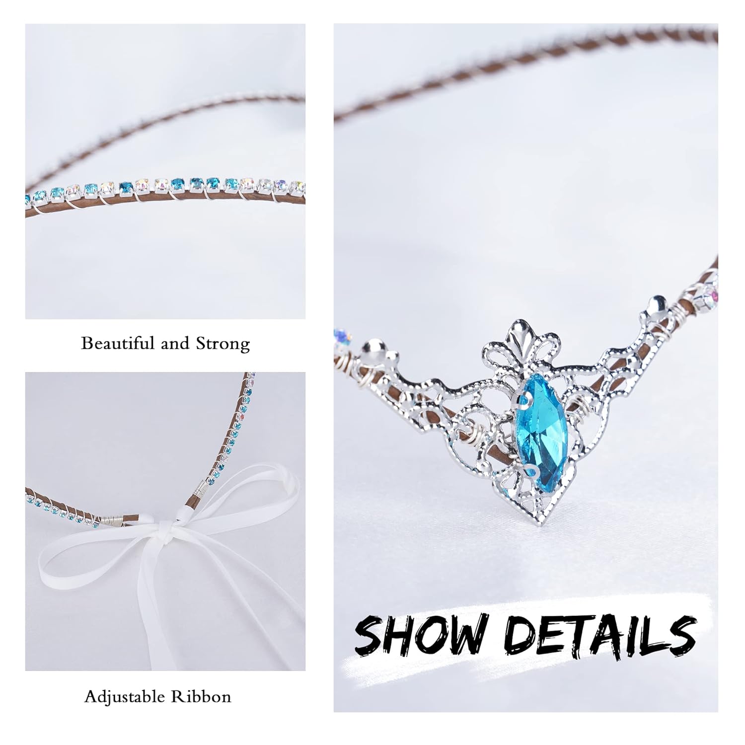 MOSTORY Corona de tiara hecha a mano con diamantes de imitación, tocado de cristal de hada, diadema de cuarzo de princesa real para mujeres y niñas,