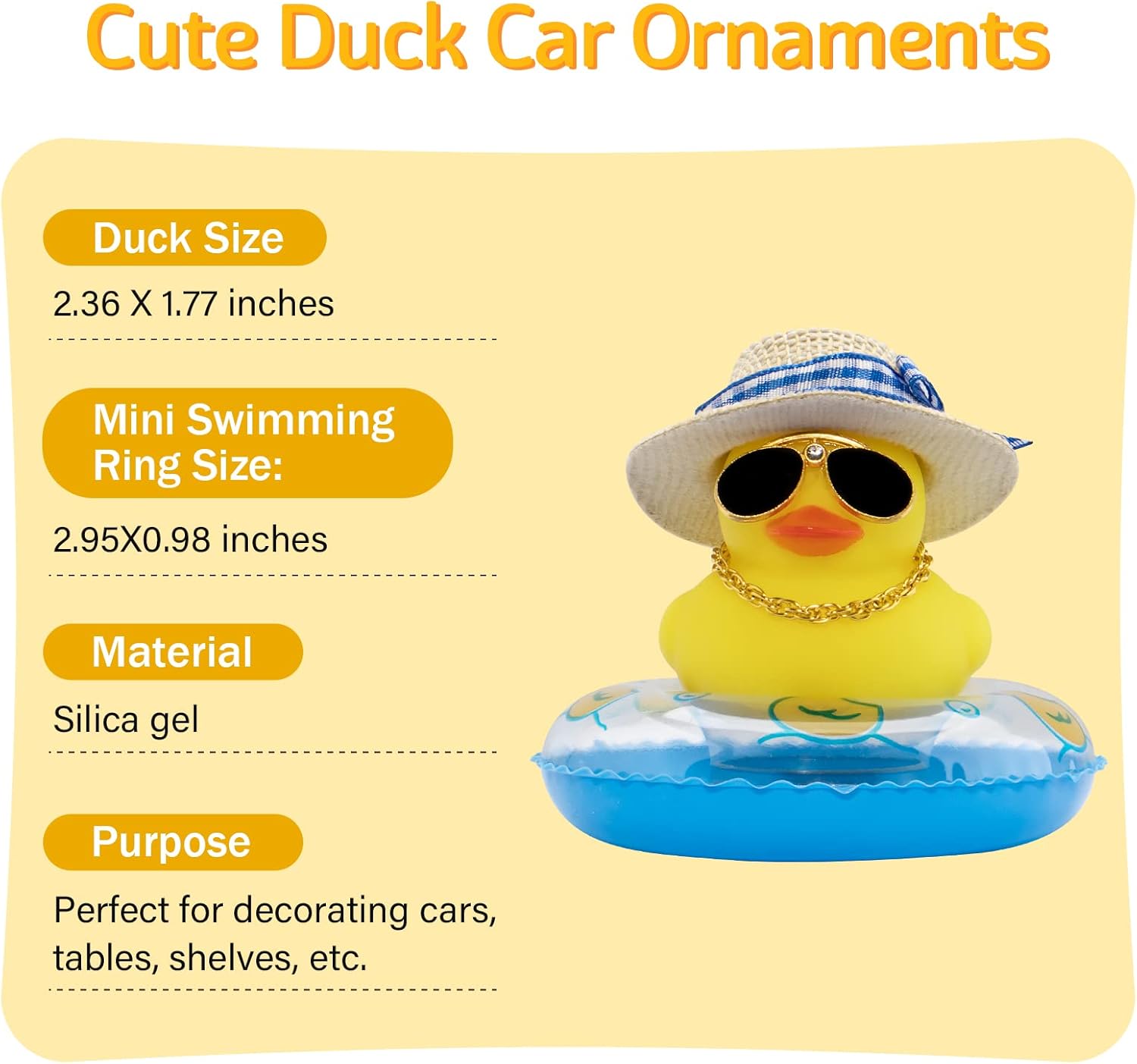 wonuu 2 adornos de pato para salpicadero de automóvil, adornos de goma para decoración de tablero de automóvil, accesorios de decoración con mini