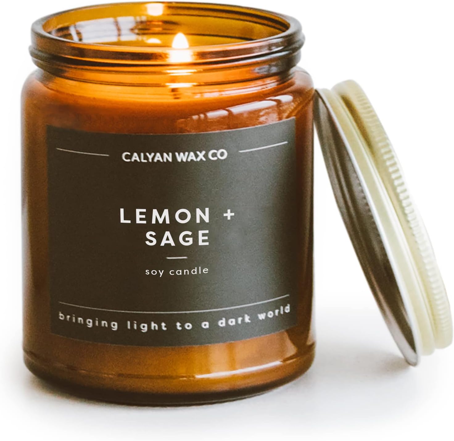 Calyan Wax Co. Vela de cera de soja, vela perfumada de limón + salvia, 57 horas de tiempo de combustión, velas de soja de aromaterapia, cera de soja