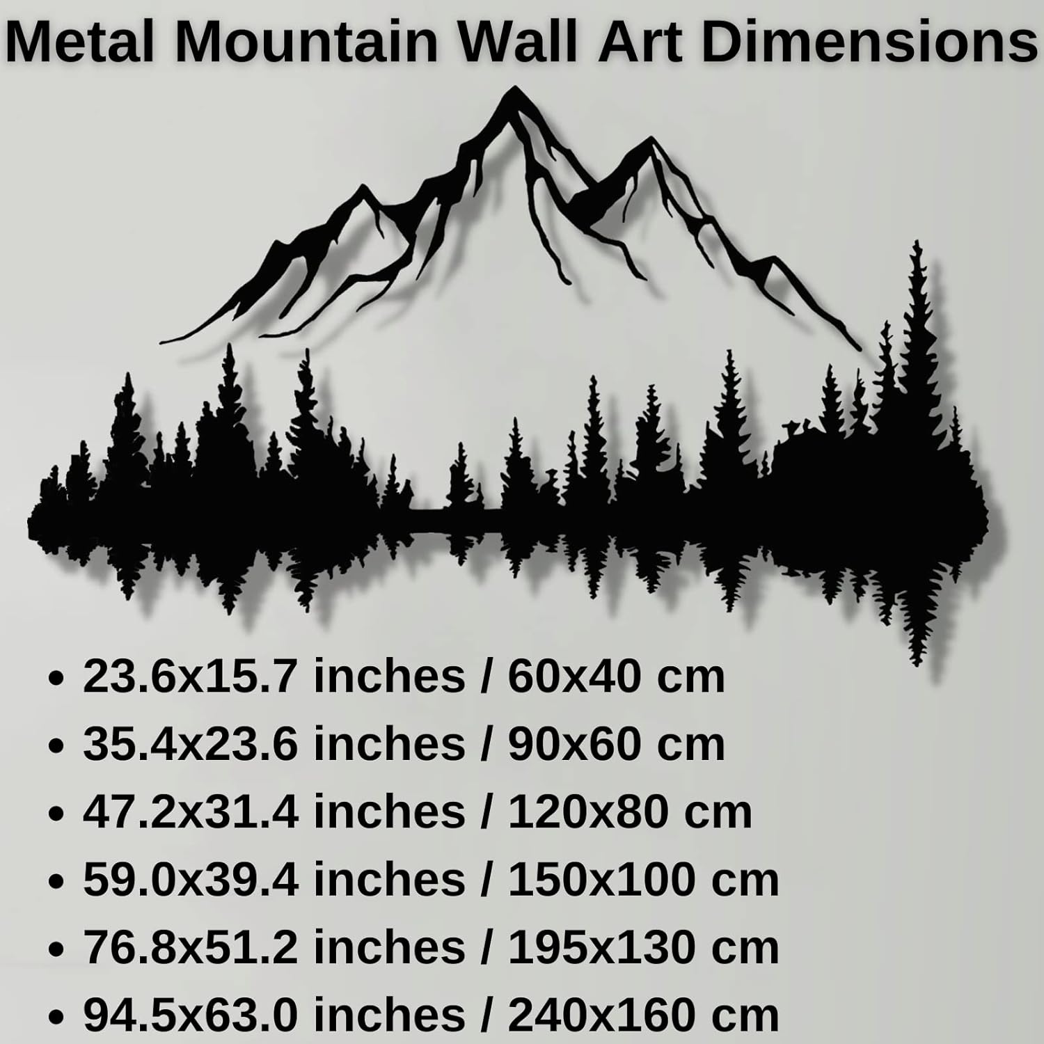 Arte de pared de metal de montaña y bosque, decoración de pared de metal de colinas y árboles, decoración de naturaleza y bosque, decoración de
