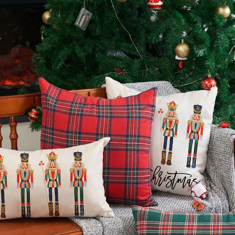 Juego de 2 fundas de almohada de 18 x 18 pulgadas con diseño de cascanueces para decoración navideña de invierno y fiestas, para sofá G18