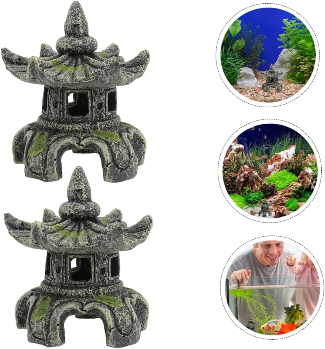 Yardwe Terrarios de vidrio pequeños para plantas, decoraciones asiáticas, linternas japonesas, estatua de pagoda asiática, casa de muñecas, pagoda,