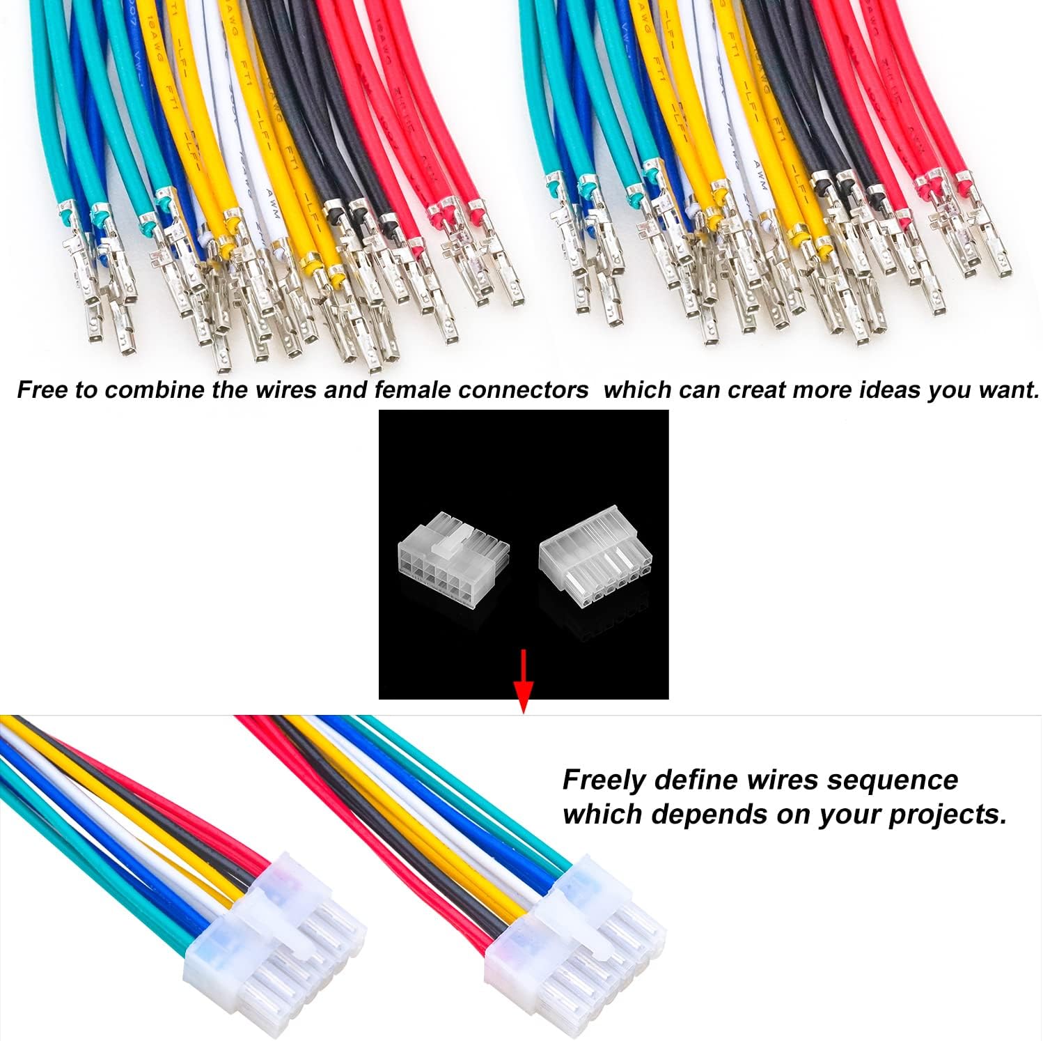 Molex 5557 – Kit de conectores de extensión macho y hembra de 0.165 in con cables preprensados de alta calidad de 20 AWG, conector adaptador de