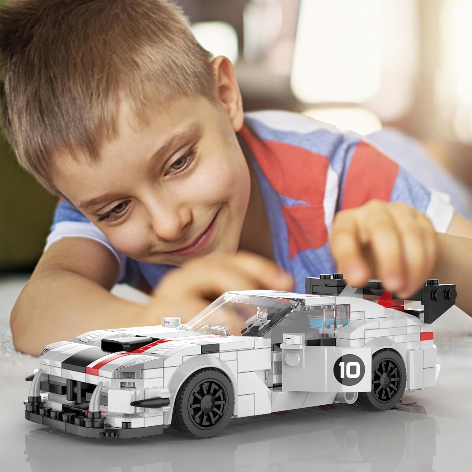 Juego de bloques de construcción de autos de carreras para niños, kit de construcción de súper auto, ladrillos de bricolaje, modelo coleccionable de