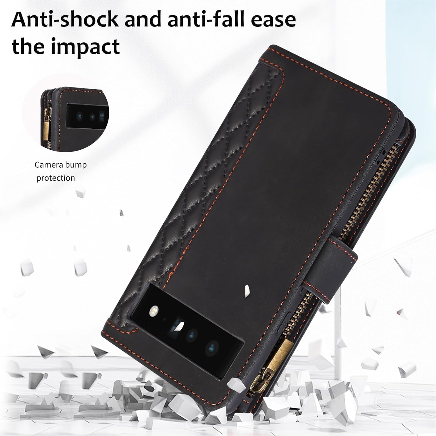 Asuwish Funda para teléfono para Google Pixel 6 Pro con protector de pantalla de vidrio templado y correa para la muñeca, cremallera abatible,