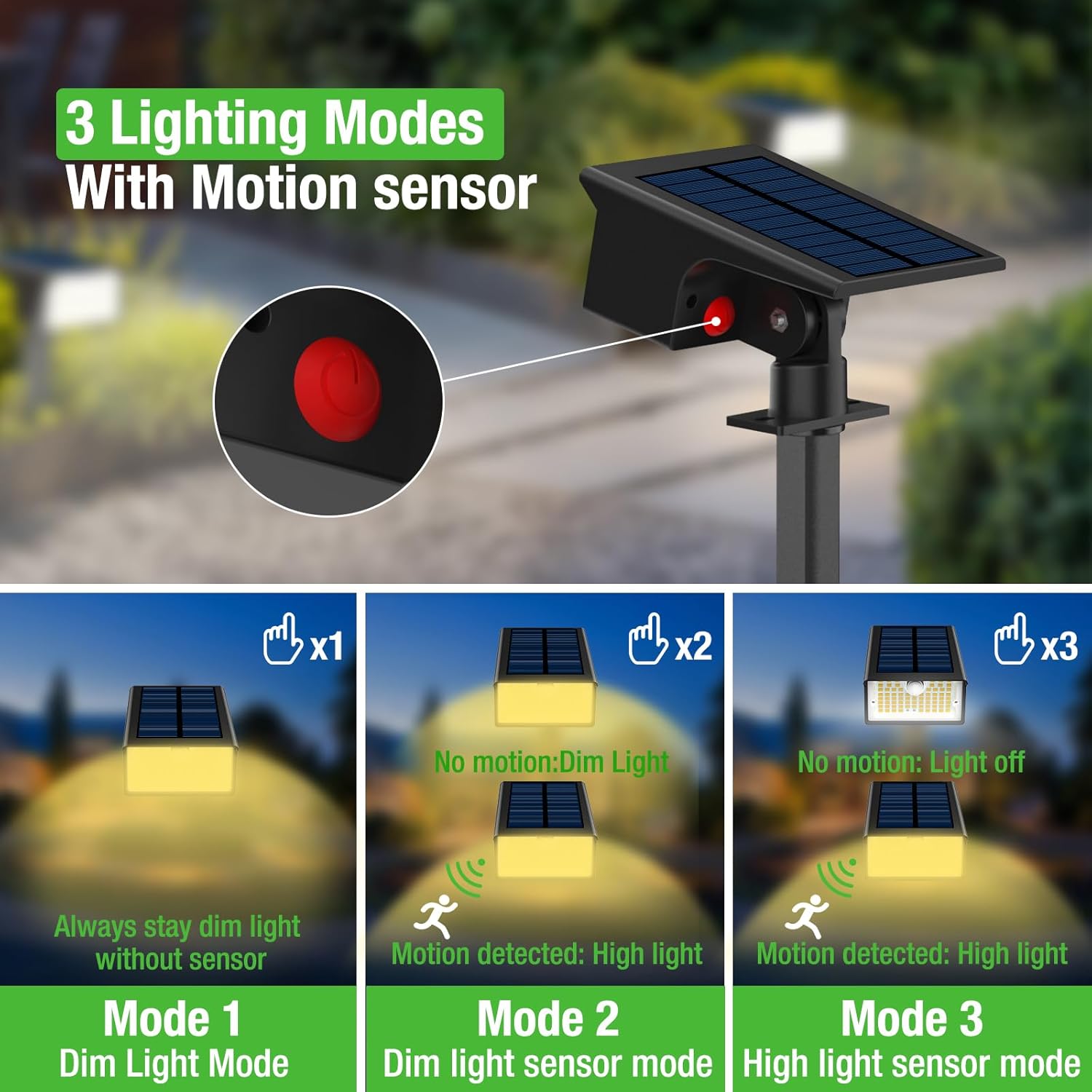 nipify Focos solares con sensor de movimiento para exteriores, 6 unidades62 LED3 modos de sensor de movimiento, luces para exteriores, focos solares