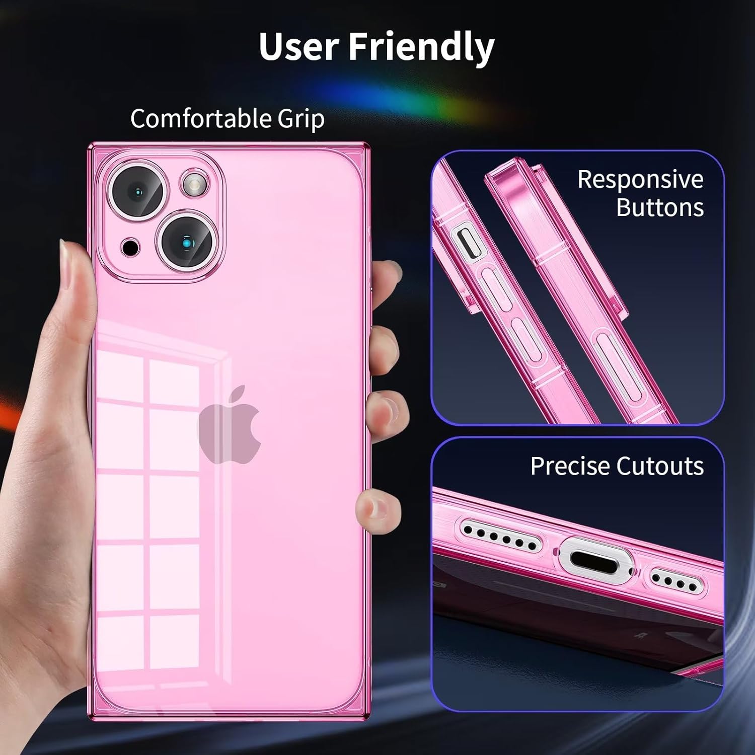 Tzomsze Compatible con funda cuadrada transparente para iPhone 15, protección completa de la cámara y cojín de TPU en las esquinas reforzadas, funda