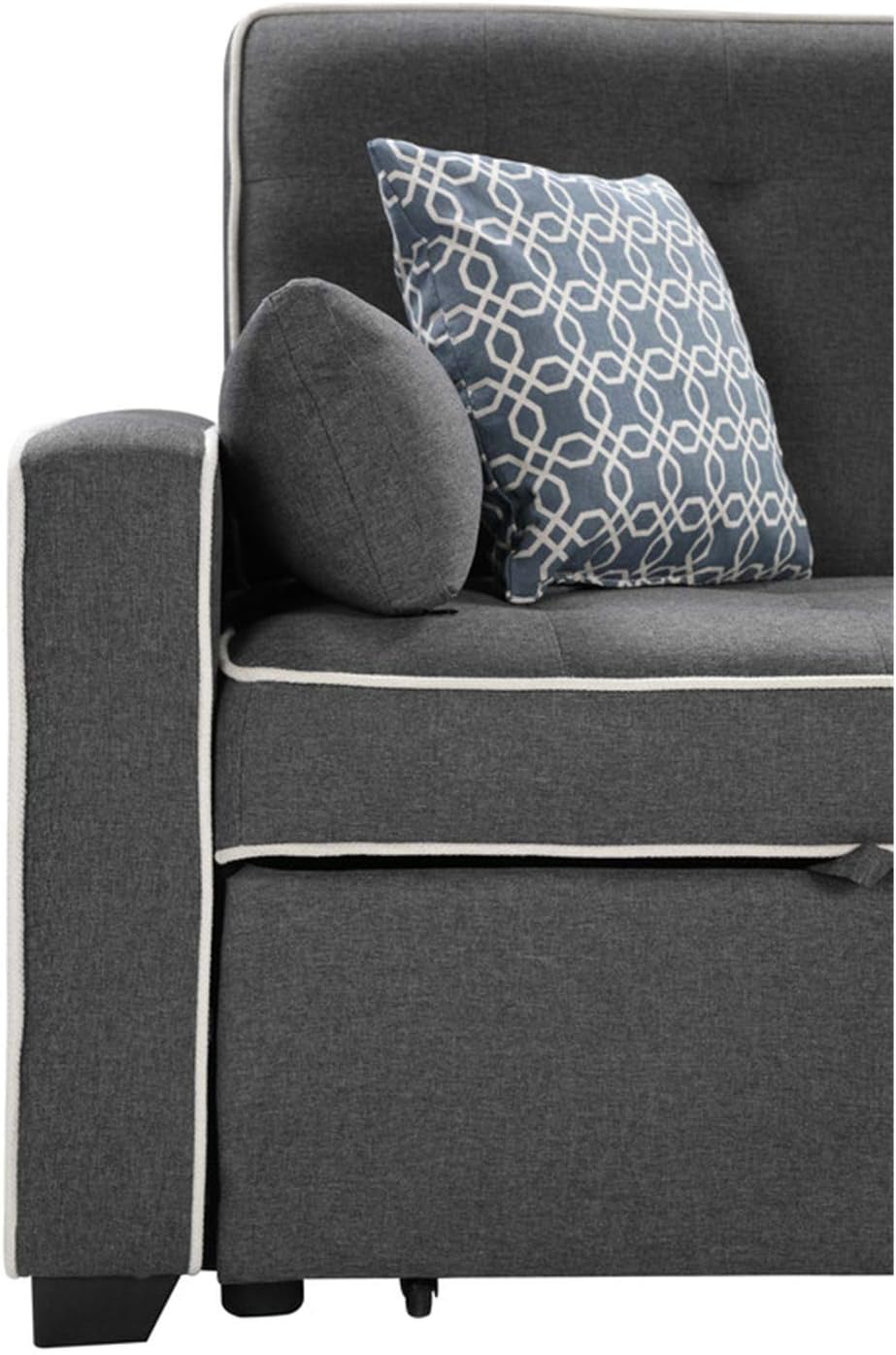 Lilola Home Cody – Sofá cama de tela con 2 puertos de carga USB y 4 almohadas decorativas, color gris