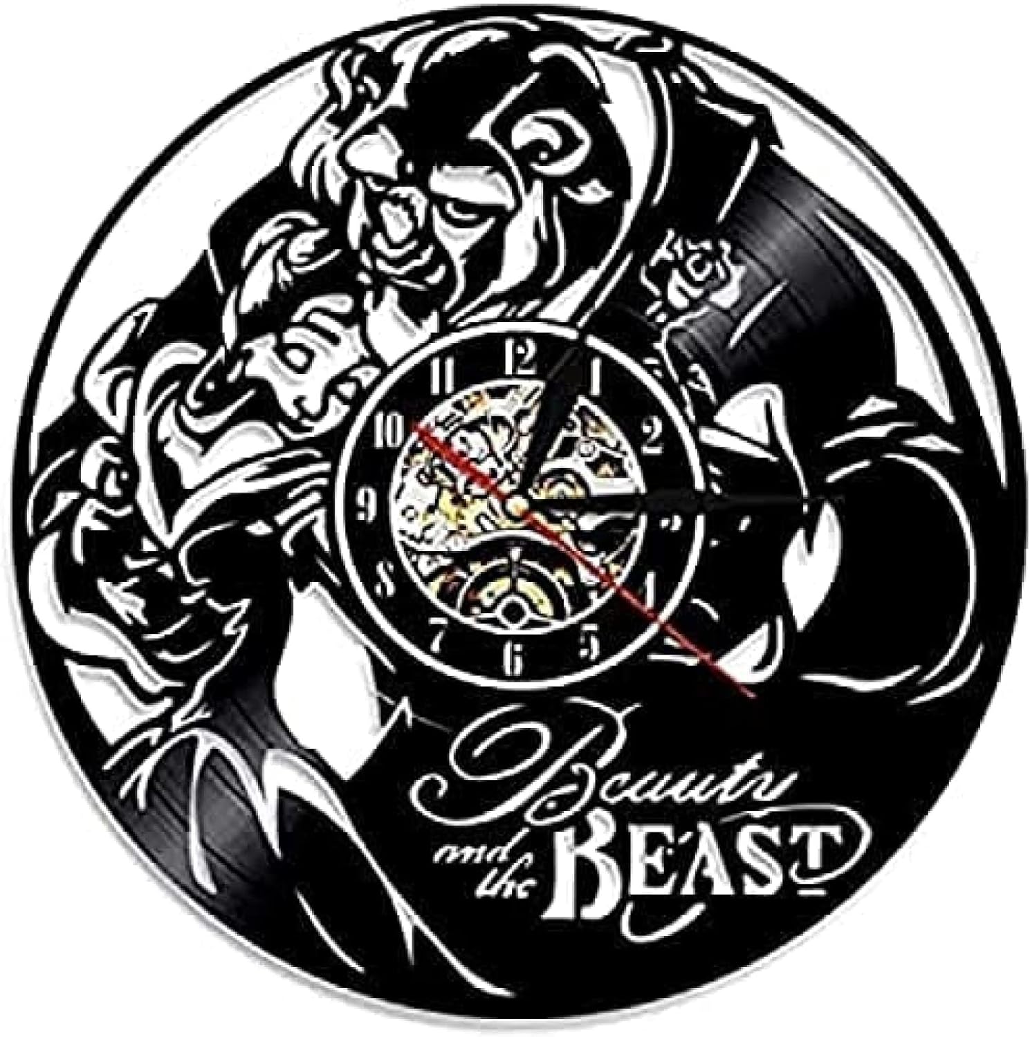 Reloj de pared Reloj de pared La Bella y la Bestia Reloj de Pared de Disco de Vinilo Reloj de Pared Retro Nostálgico Decorativo Reloj de Pared 0