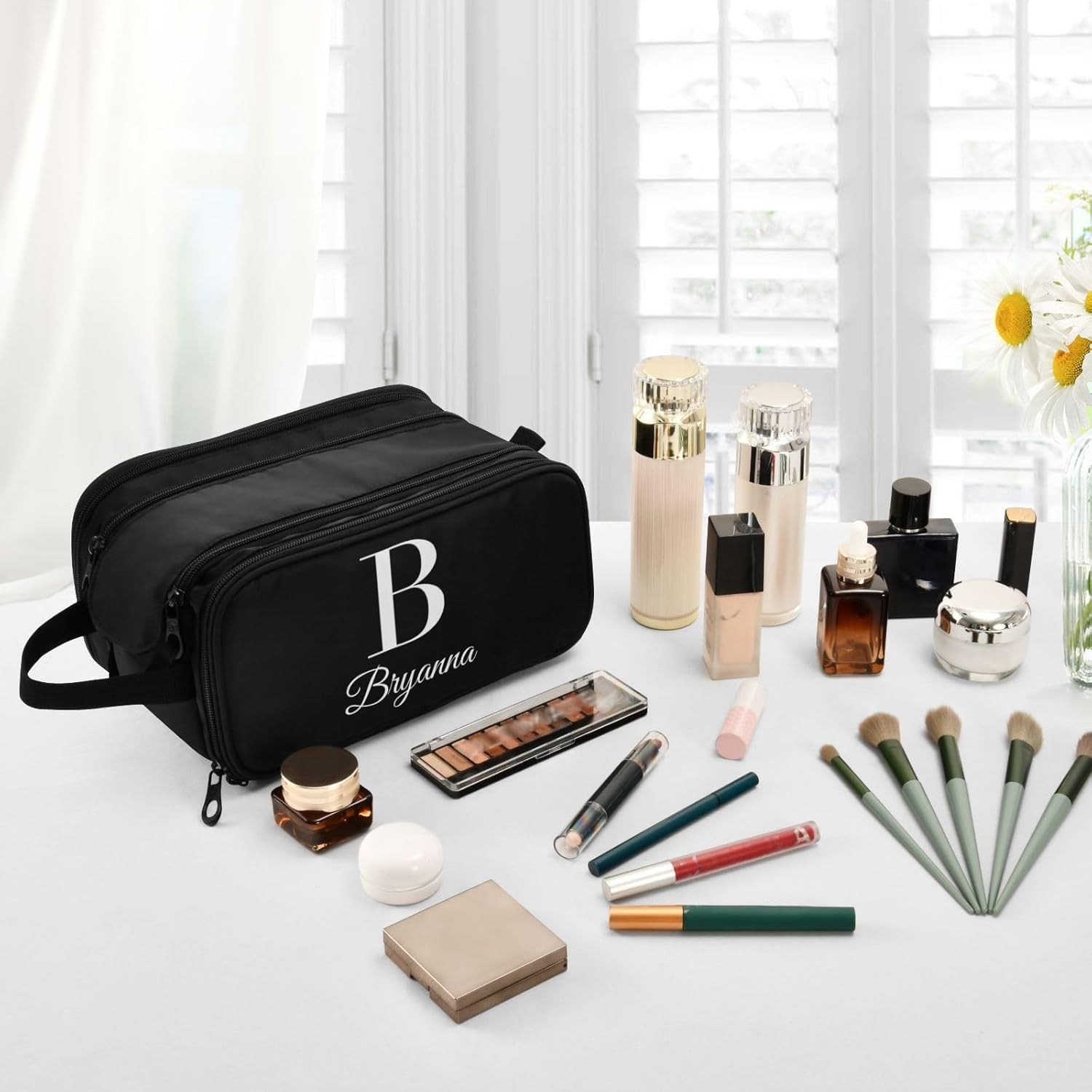 Bolsa de maquillaje personalizada verde claro, bolsa de aseo de gran capacidad, bolsa de cosméticos para viajes, bolsa de cepillo de ducha para