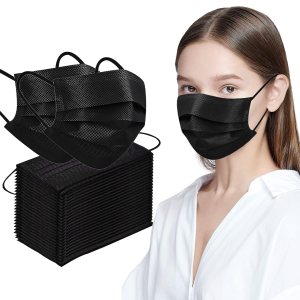 100 máscaras faciales desechables negras con lazo elástico para las orejas, transpirabilidad y comodidad 100 máscaras faciales desechables negras con lazo elástico para las orejas, transpirabilidad y comodidad