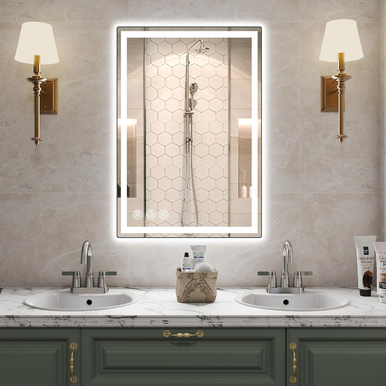 Espejo de baño LED con luces para pared, espejo inteligente de 24 x 36 pulgadas, espejos de pared delanteros y retroiluminados, certificación UL,