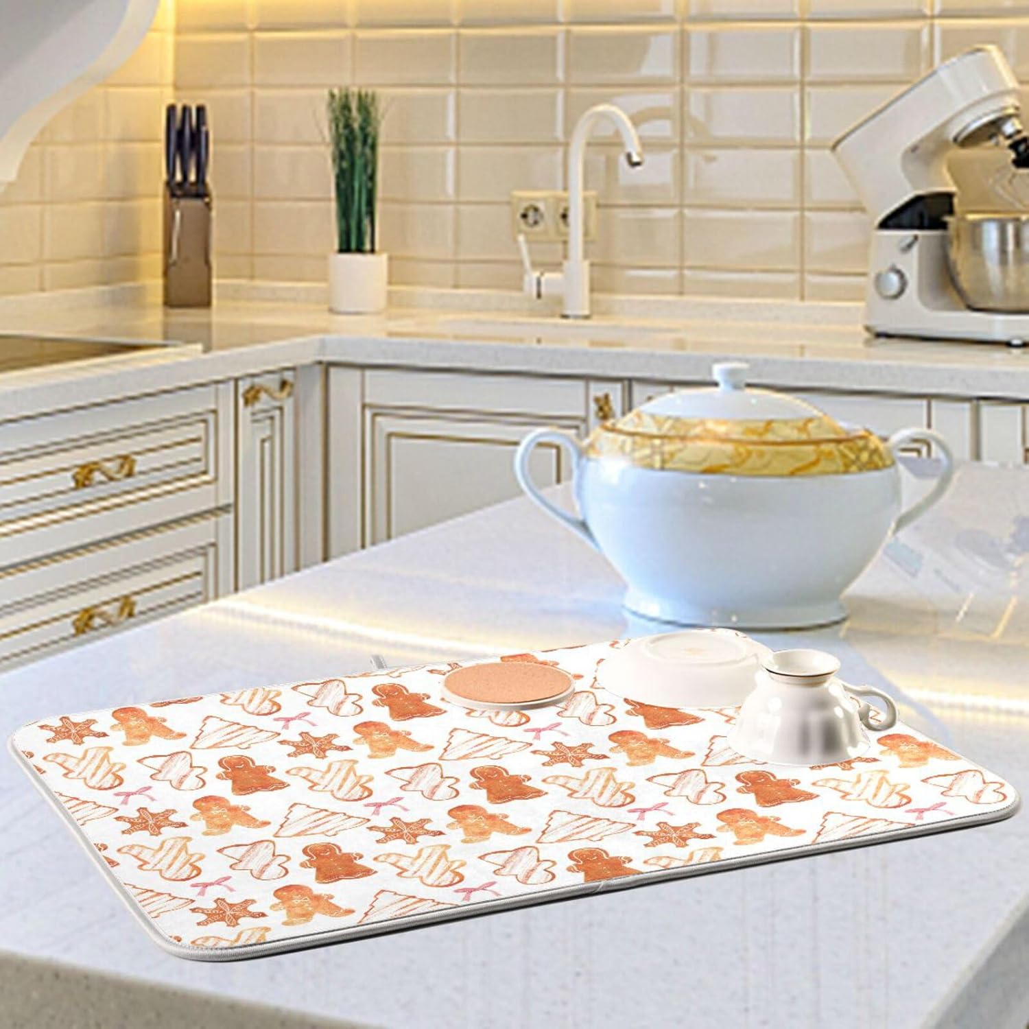 Tapete de secado de galletas de Navidad, lavable, absorbente, accesorios para encimera de cocina, escurridor de platos, tapetes para encimera de