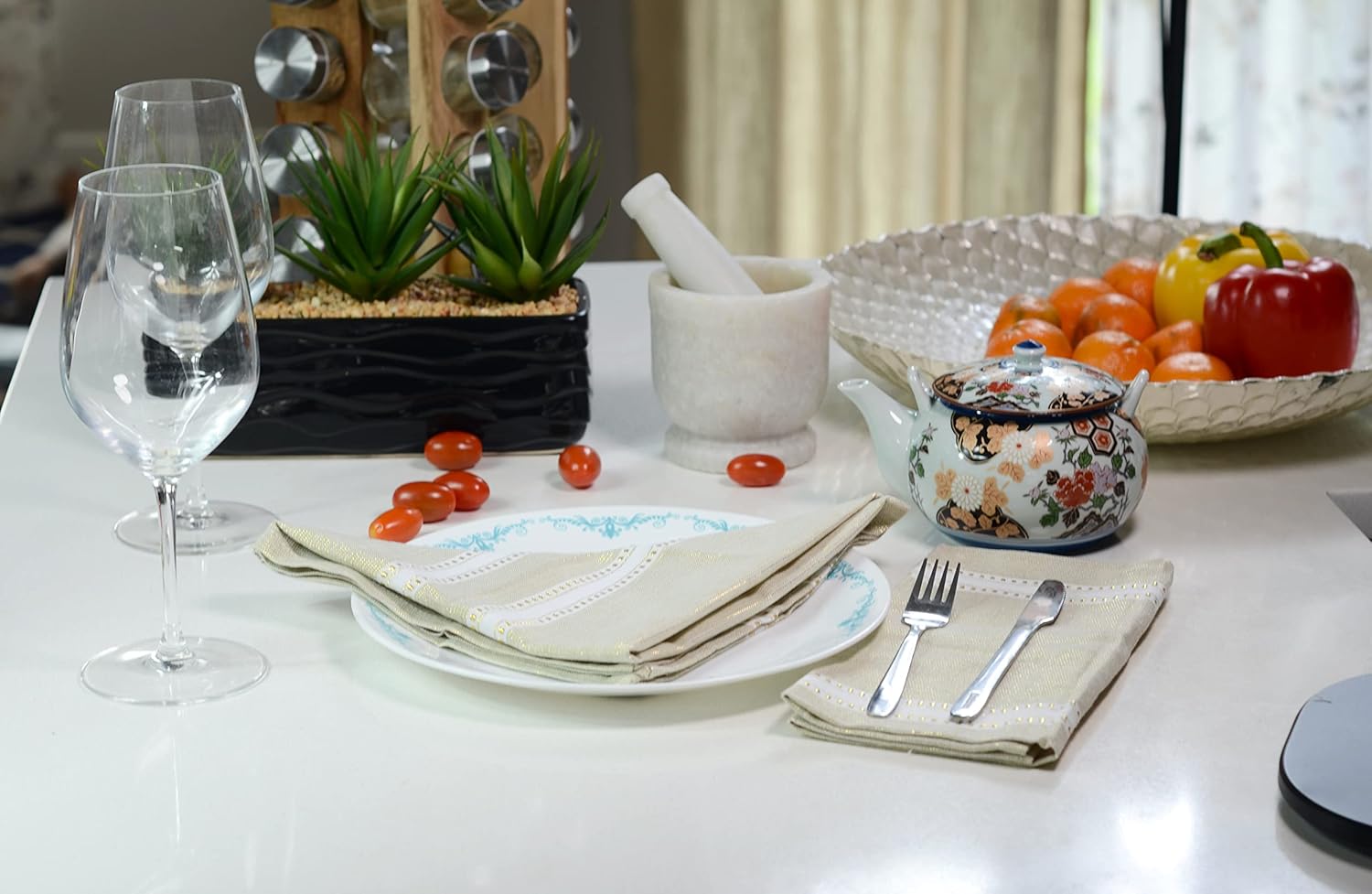Juego de 12 servilletas de cena, color pastel, dorado, para cocina y mesa, de lino, ecológicas, servilletas de algodón, lavables de tela,