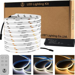 VST Tira de luces LED COB de 16.4 pies CCT 2700K-6000K con certificación UL, luz LED regulable de 24 V CRI 93, 2400 LED súper brillante cinta de VST Tira de luces LED COB de 16.4 pies CCT 2700K-6000K con certificación UL, luz LED regulable de 24 V CRI 93, 2400 LED súper brillante cinta de
