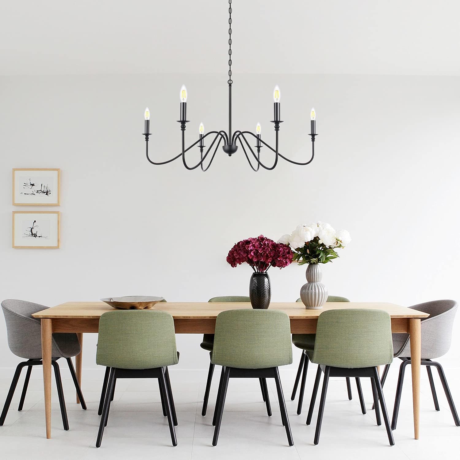 Congratsu Candelabro de 6 luces estilo casa de campo, color negro mate, lámpara colgante clásica para techo, lámpara colgante rústica para comedor,
