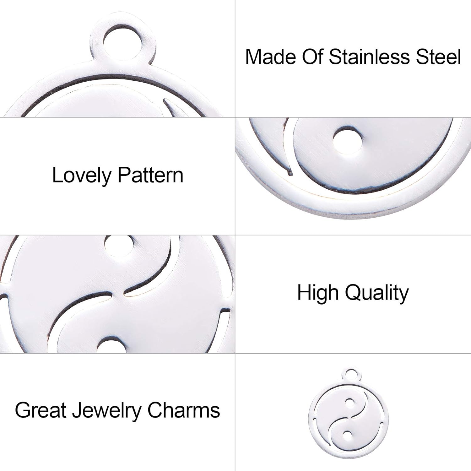 DanLingJewelry 50 dijes de acero inoxidable 304 planos redondos con dijes de Yin Yang para manualidades de joyería de 0.55 x 0.47 x 0.39 pulgadas