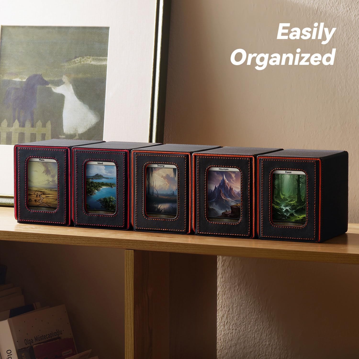 Caja de cartas para MTG Commander, diseño patentado, pantalla Commander, se adapta a 100 tarjetas de doble manga, ladrillo de tarjetas de 35 puntos
