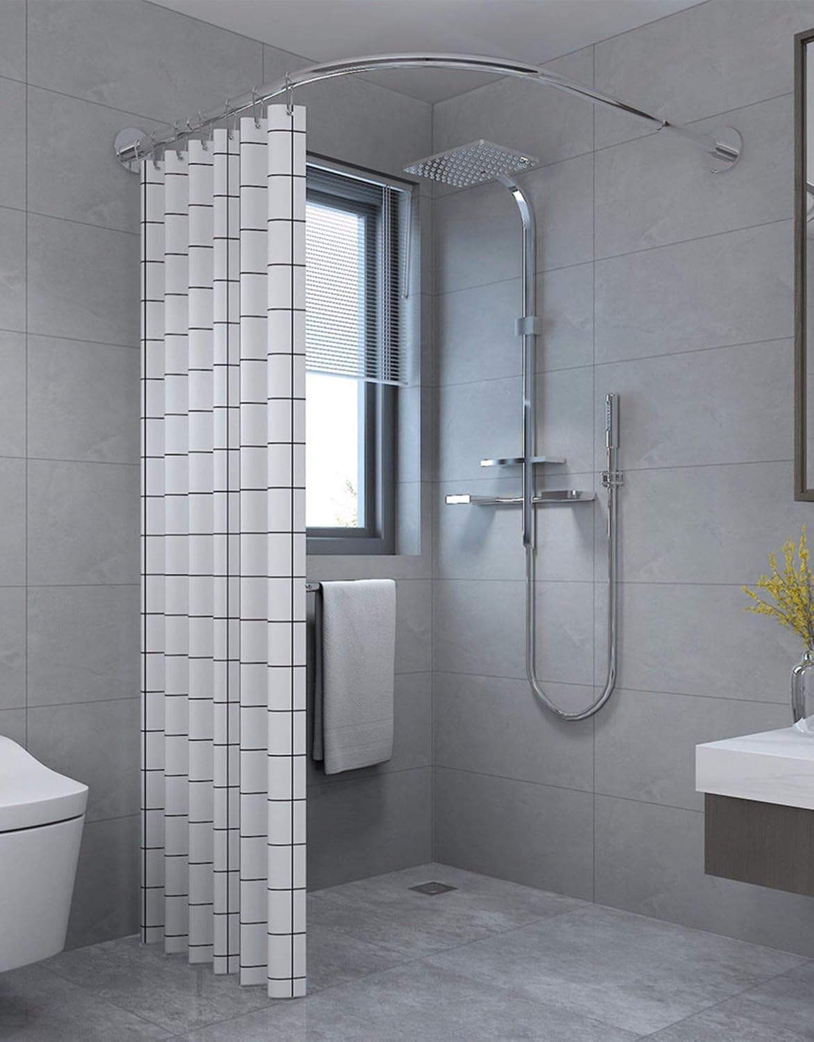 Barra de cortina de ducha de esquina ajustable de acero inoxidable en forma de L, estante sin taladros, instalación para baño, bañera, tienda de
