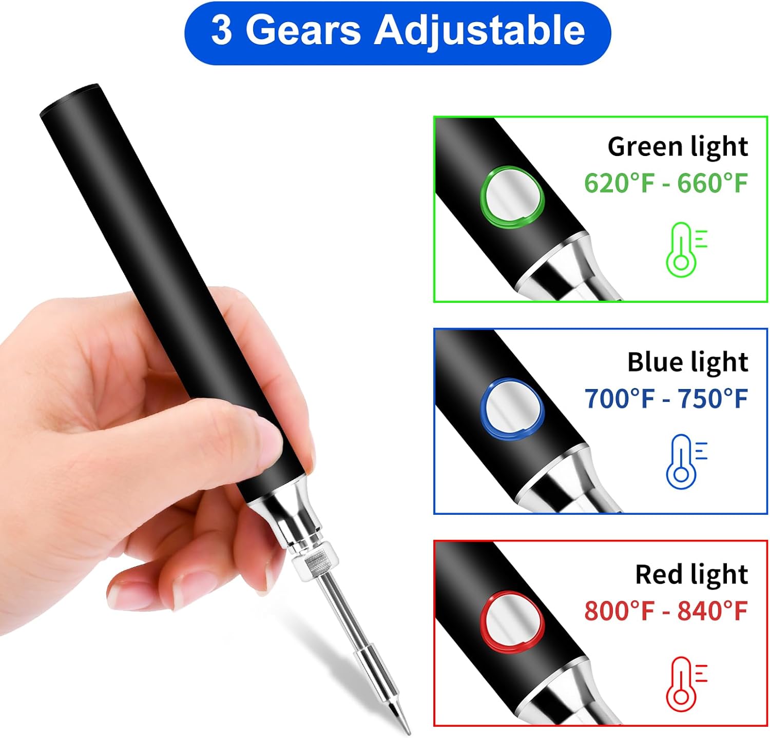 Kit de soldador inalámbrico, soldador inalámbrico portátil recargable por USB, kit de herramientas de 3 ajustes de temperatura para reparación de