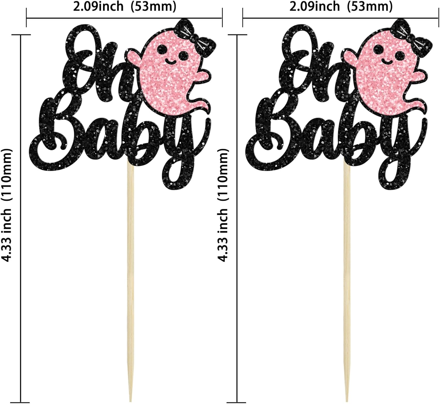 24 adornos para cupcakes Ghost Oh Baby con purpurina negra para Halloween, baby shower, decoración de cupcakes de Halloween para baby shower,