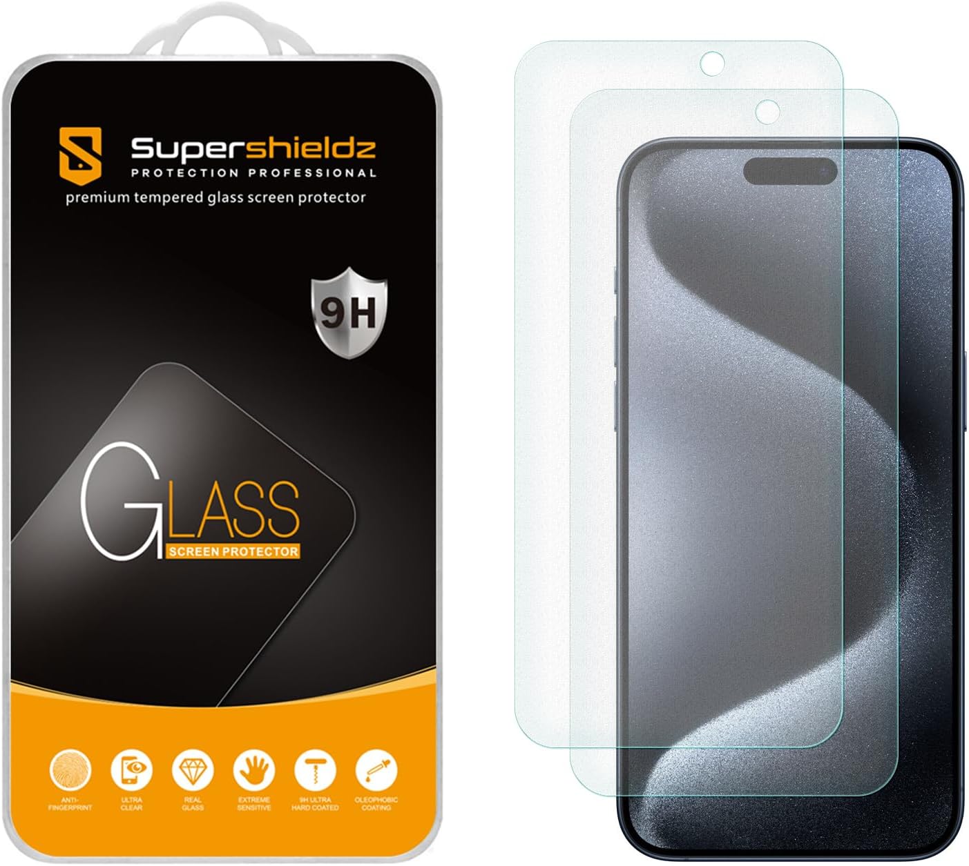 Supershieldz Paquete de 2 protectores de pantalla antirreflejos (mate) diseñado para iPhone 15 Pro Max (6.7 pulgadas), vidrio templado, antihuellas,