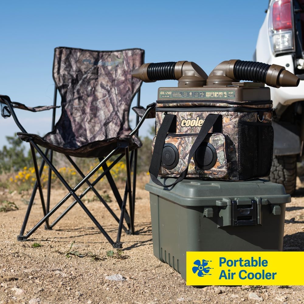 Enfriador de aire portátil aislado 3 en 1 a prueba de fugas con reproductor Bluetooth pecho de camuflaje bueno para pícnics, recreación, hogar,