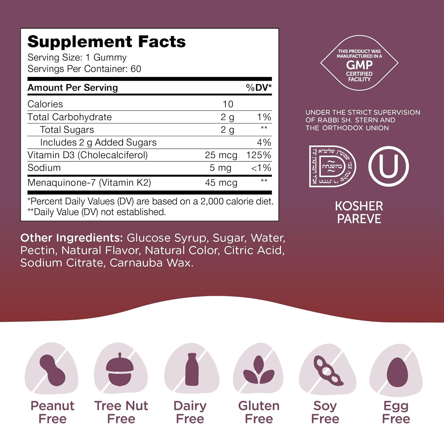 Zahler Chapter One – Gomitas de vitamina D3 K2, contienen 1000 UI de vitamina D3 y 45 MCG de suplemento de gomitas de vitamina K2, D3 y K2, Kosher,