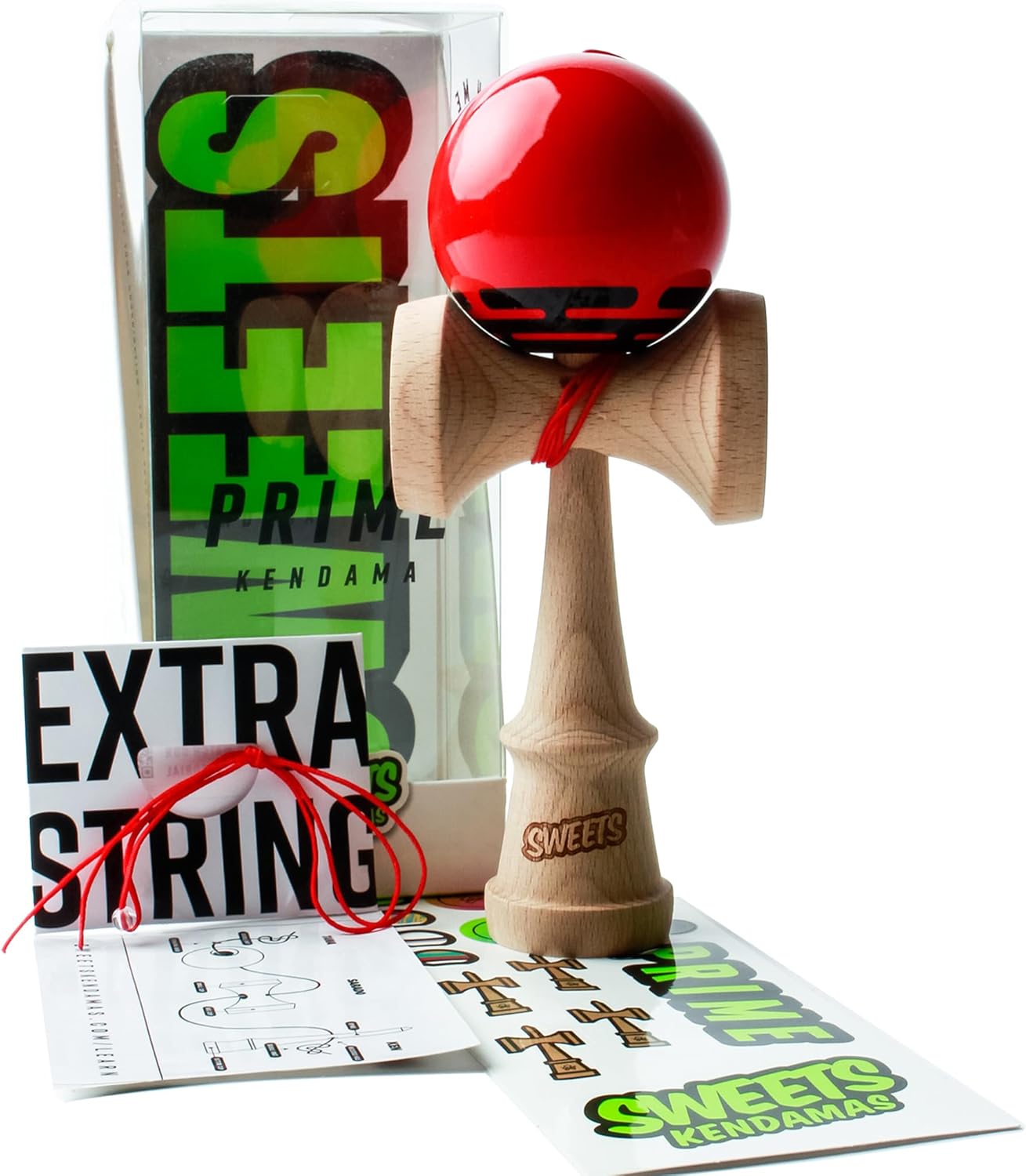 Sweets Kendamas Radar Boost Kendama – Pintura adhesiva, perfecta para principiantes, paquete de regalo de accesorios de cuerda extra (rojo)
