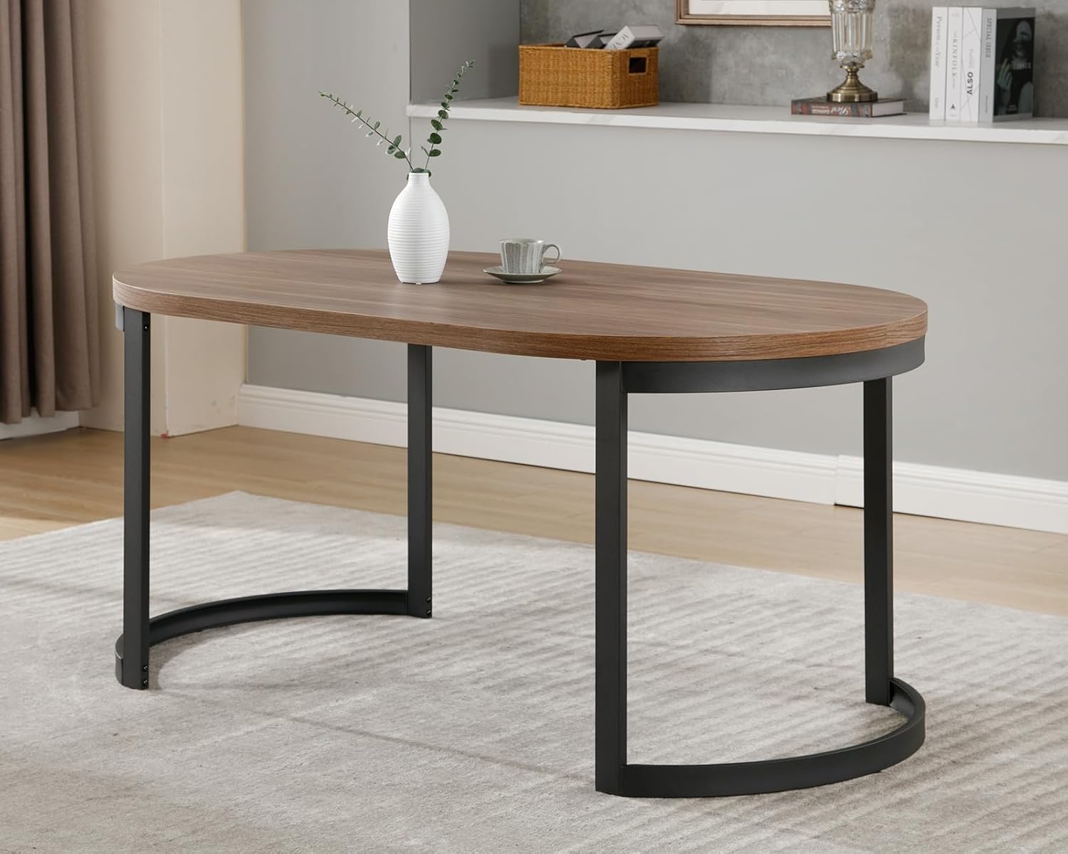 Mesa de comedor redonda moderna de mediados de siglo para 4-6 personas, mesa de cocina y comedor curvada de madera maciza de 63 pulgadas, mesa de
