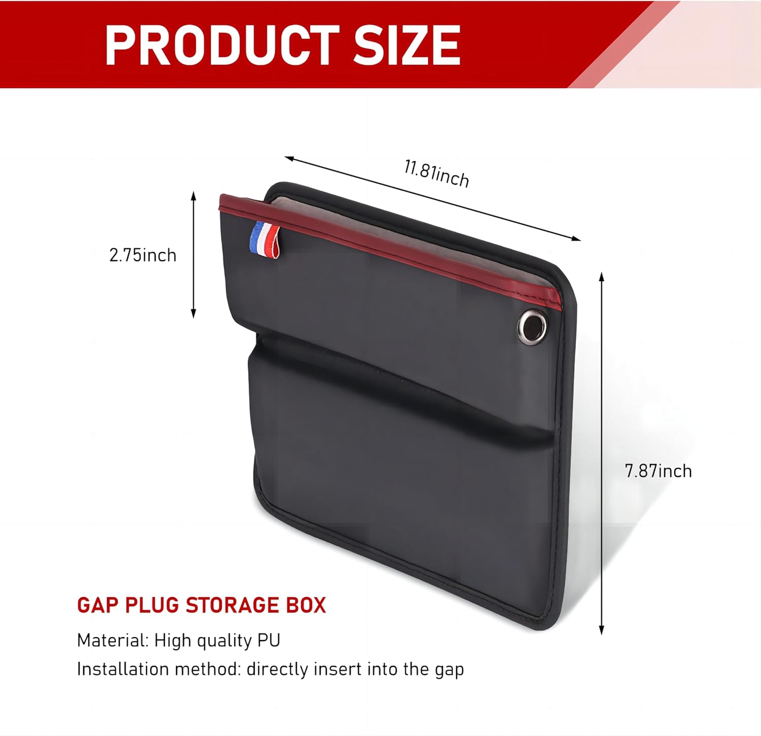 Gseigvee Organizador de espacio para automóvil, 1 unidad, para rellenar espacio de asiento, caja de almacenamiento de cuero con agujero para cable,
