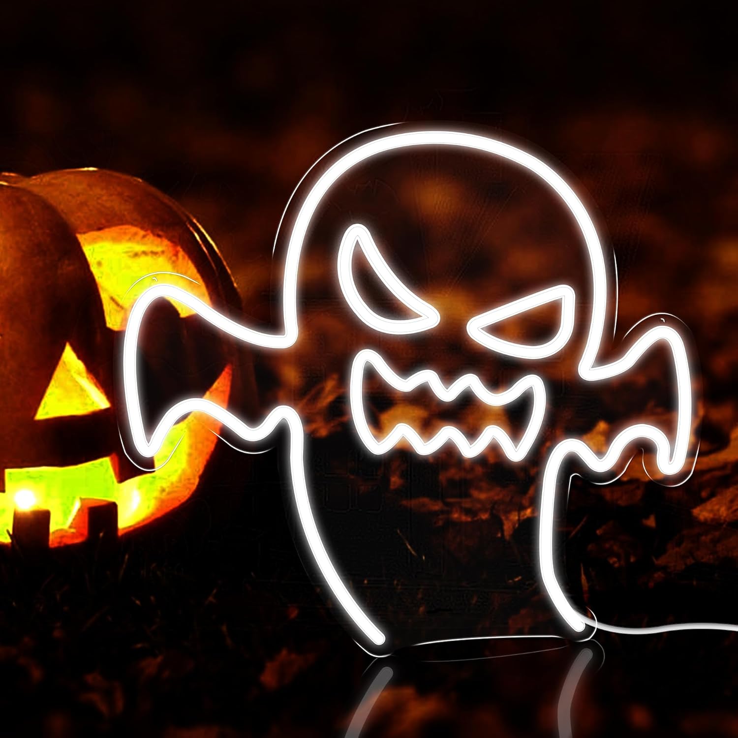Letreros de neón de fantasmas navideños, luz de neón fantasma, luz de Halloween alimentada por USB para dormitorio, sala de estar, sala de juegos,