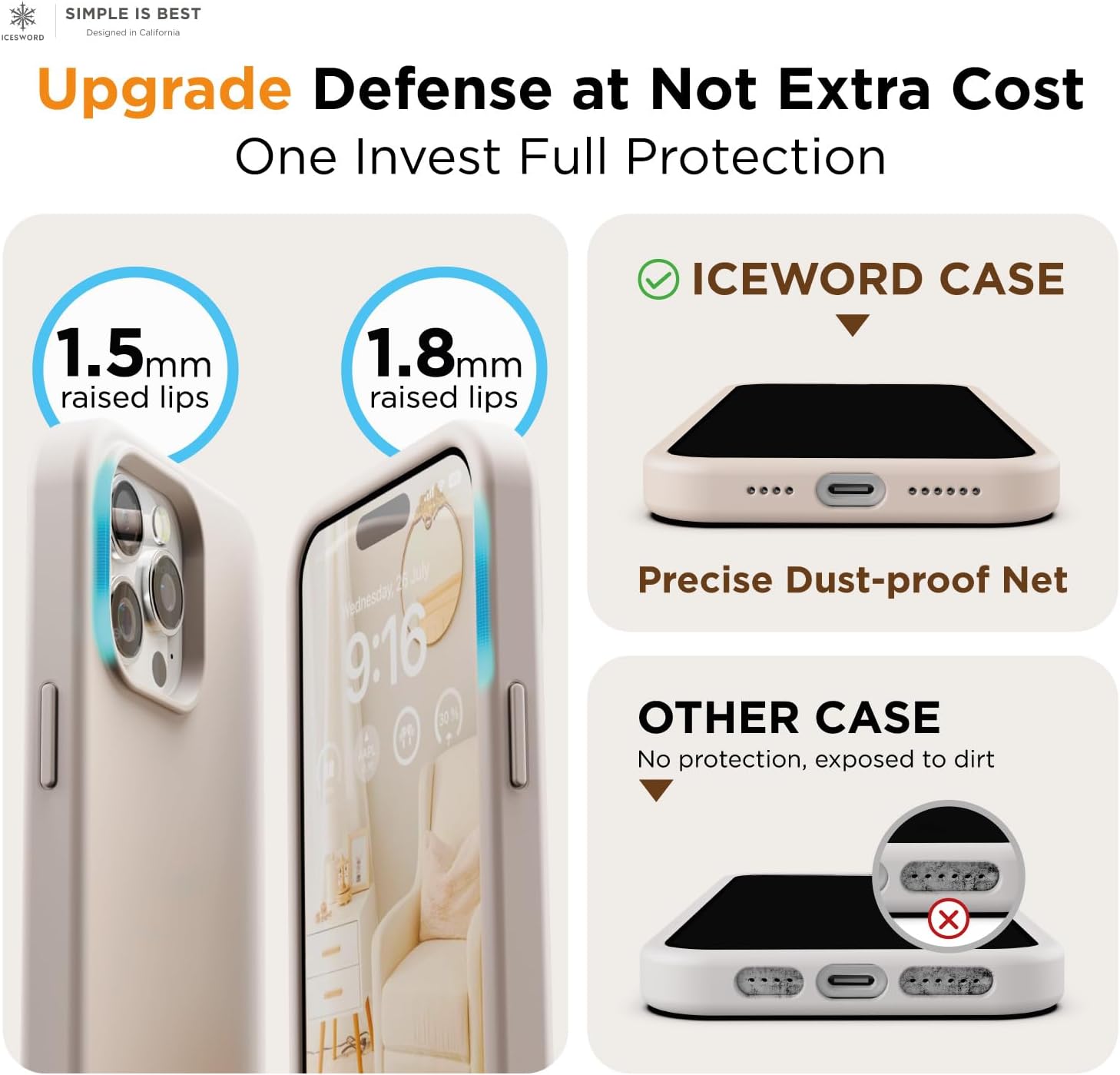 IceSword Funda para iPhone 15 Pro Stone (2023), funda de silicona líquida delgada y protectora, forro de microfibra suave antiarañazos, color beige