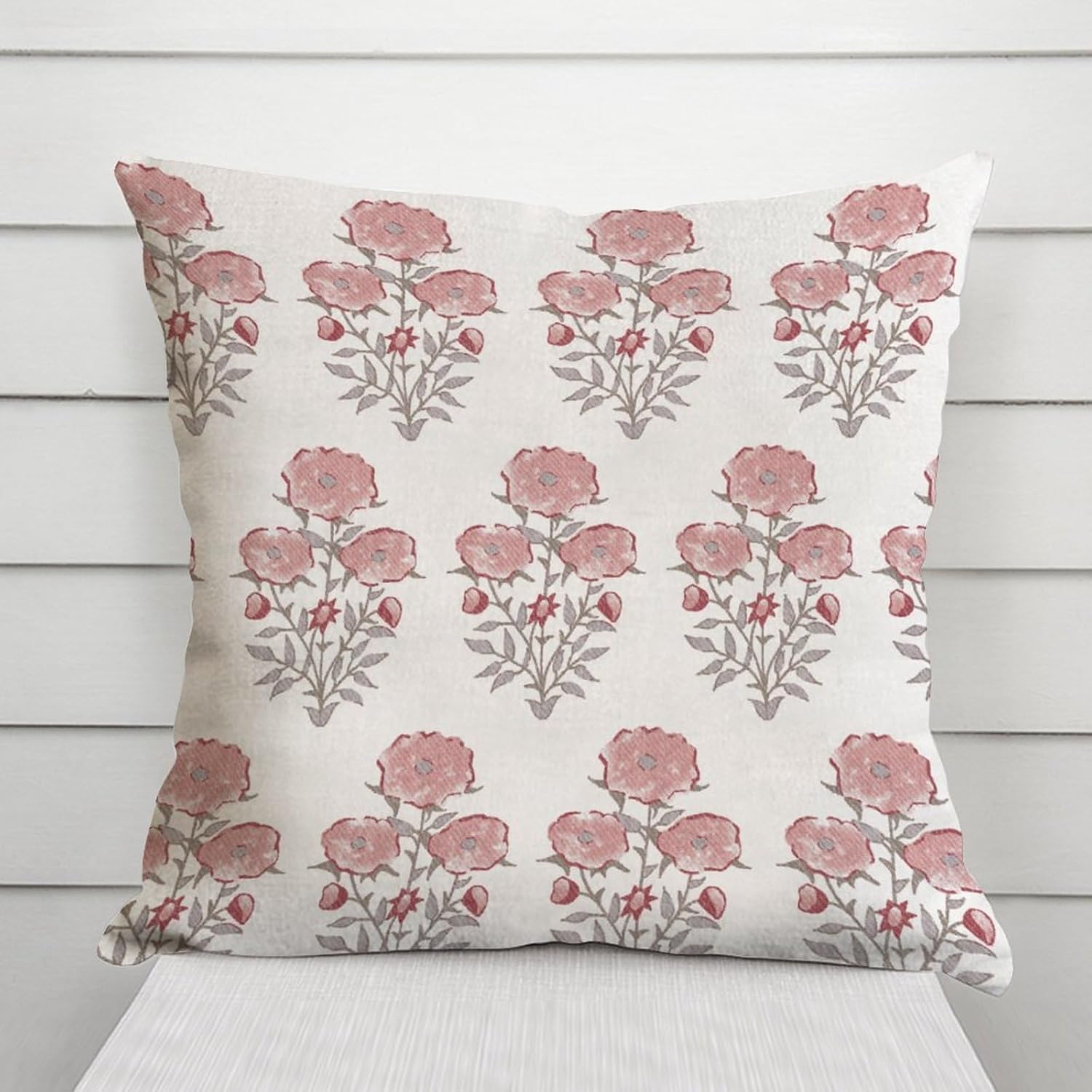 Funda de almohada estilo chinoiserie, diseño de flor mogol en monzón, color rojo rosa, funda de cojín asiática, 24 x 24 pulgadas, decoración del