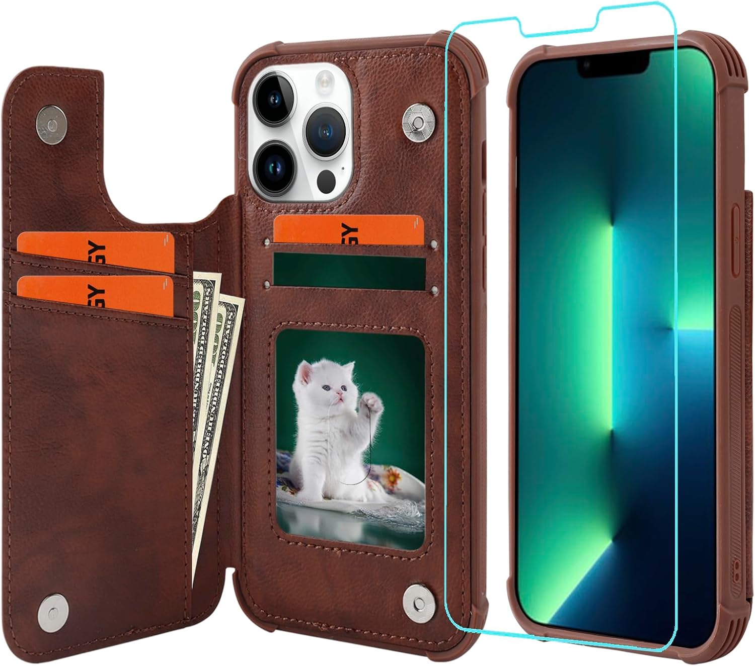 VANAVAGY Funda tipo cartera para iPhone 13 Pro Max para mujeres y hombres, funda de cuero con tapa para teléfono compatible con soporte magnético