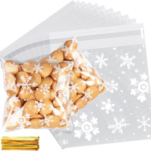 200 bolsas de golosinas de Navidad, bolsas de 5.5 x 5.5 pulgadas, bolsas de galletas de copo de nieve autosellantes, bolsas transparentes de 200 bolsas de golosinas de Navidad, bolsas de 5.5 x 5.5 pulgadas, bolsas de galletas de copo de nieve autosellantes, bolsas transparentes de