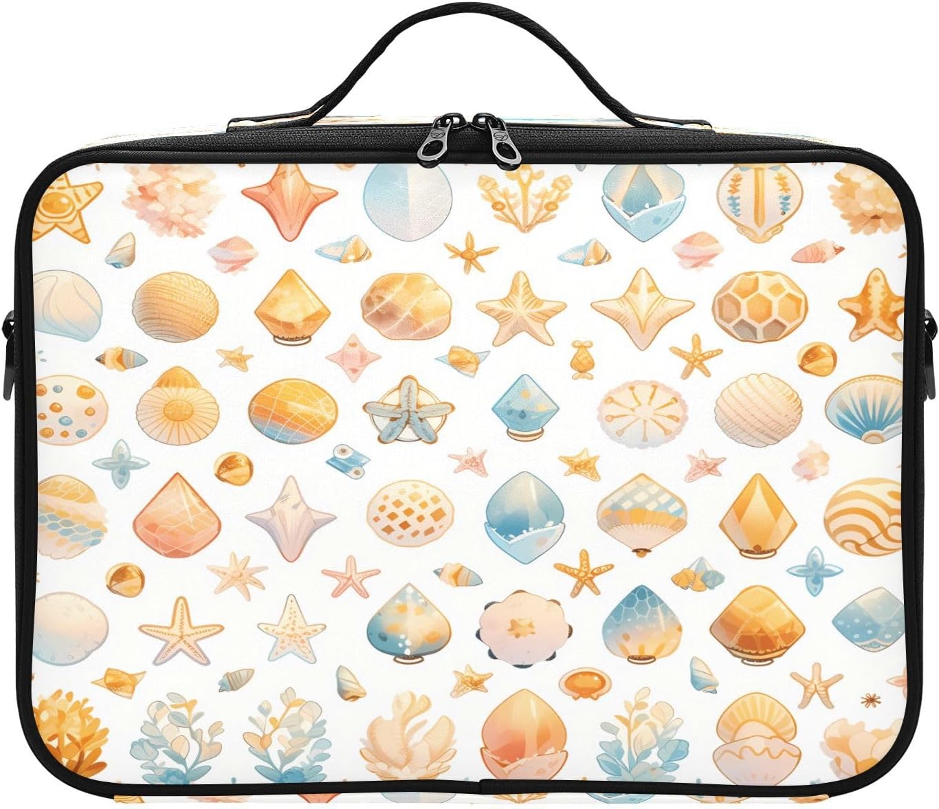 Shells Ocean Waves Beach Starfish White cosmetic bag travel toiletry makeup make up travel bag bag with compartments large travel makeup bag bolso