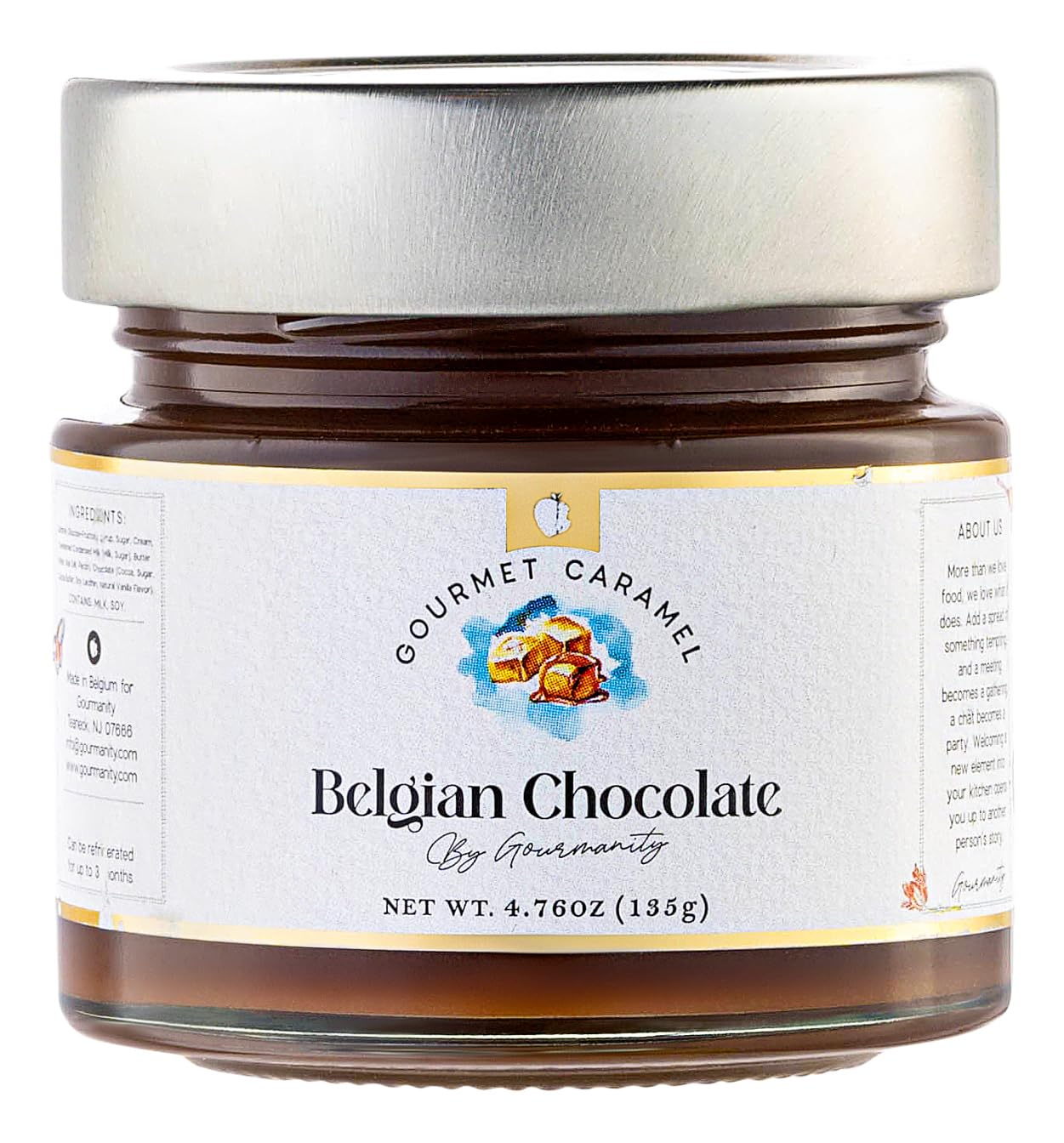 Gourmanity Juego de regalo de salsa de caramelo, auténtico caramelo salado, caramelo de avellana y chocolate belga, ingredientes para pasteles y