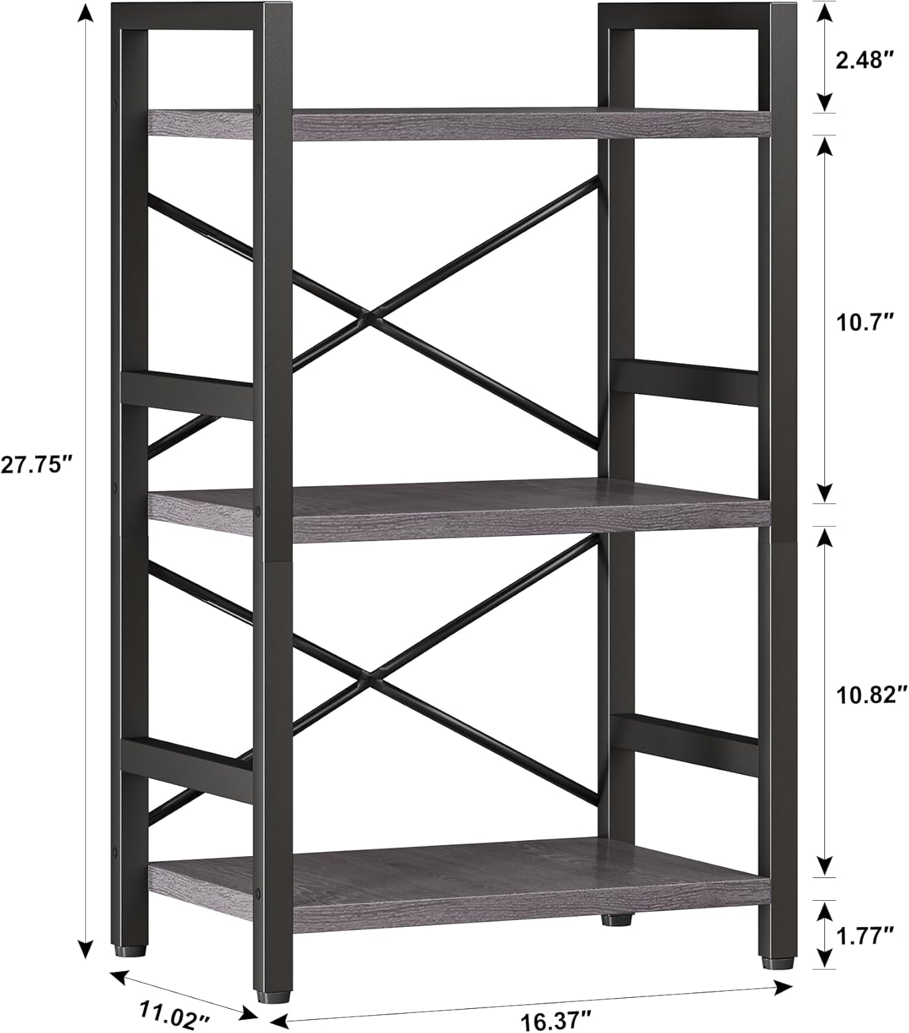 Librería, estantería industrial de 3 niveles, estantería pequeña de metal, organizador de almacenamiento rústico para sala de estar, dormitorio y