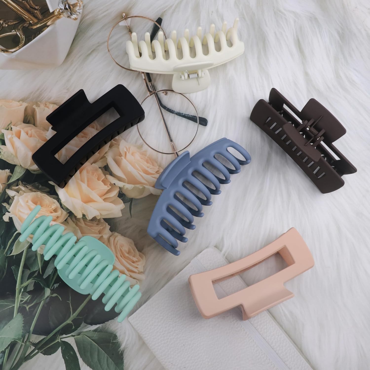 6 pinzas grandes de 4.3 pulgadas para cabello grueso, pinzas para cabello fino, pinzas para cabello neutro para mujeres, pinzas cuadradas mate para