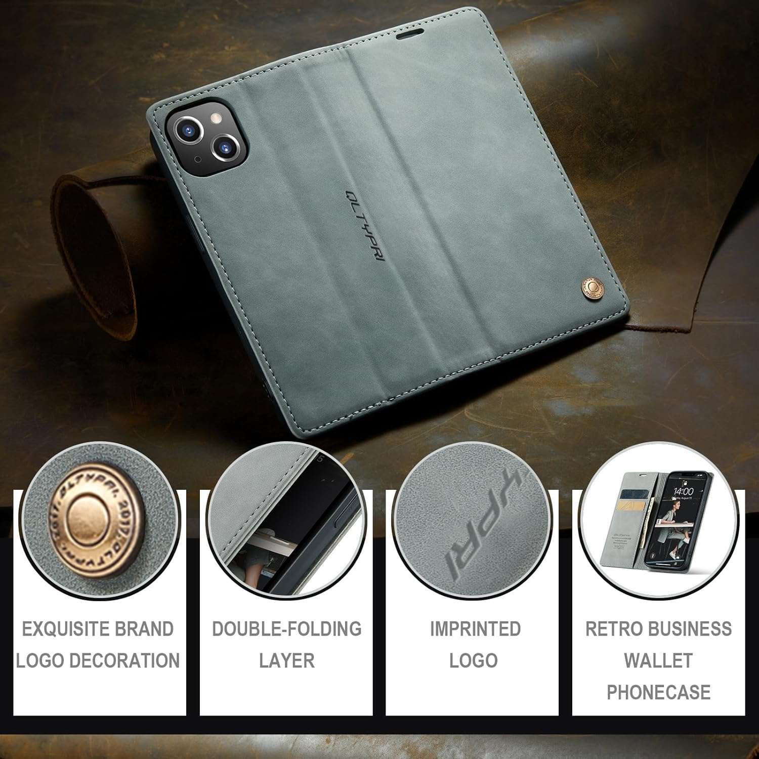 QLTYPRI Funda para iPhone 13, Vintage PU Cuero Billetera Caso Ranura Para Tarjeta Kickstand Cierre Magnético A Prueba De Golpes Flip Folio Libro