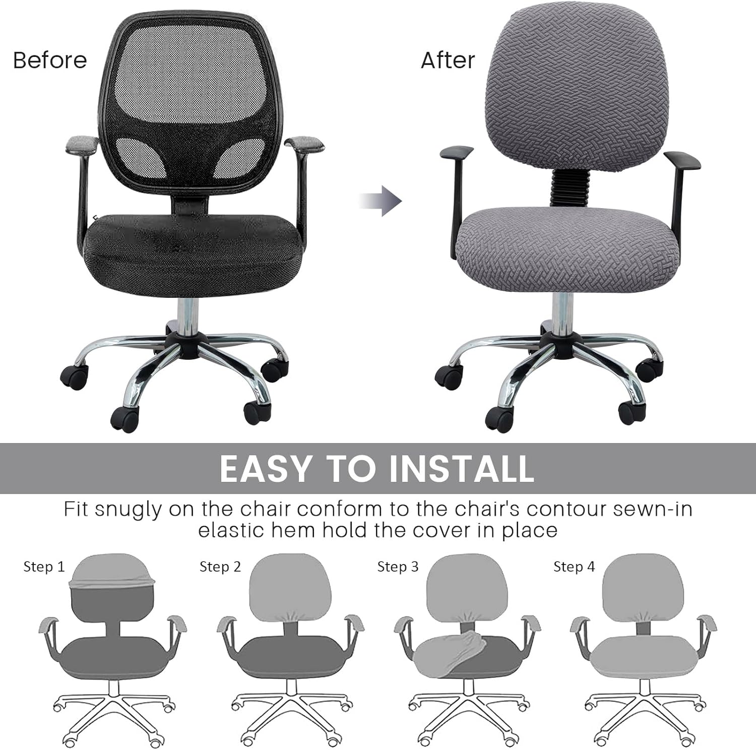 MIFXIN Funda elástica elástica para silla de computadora, 2 piezas, de punto, universal, para silla de computadora, protector de muebles para