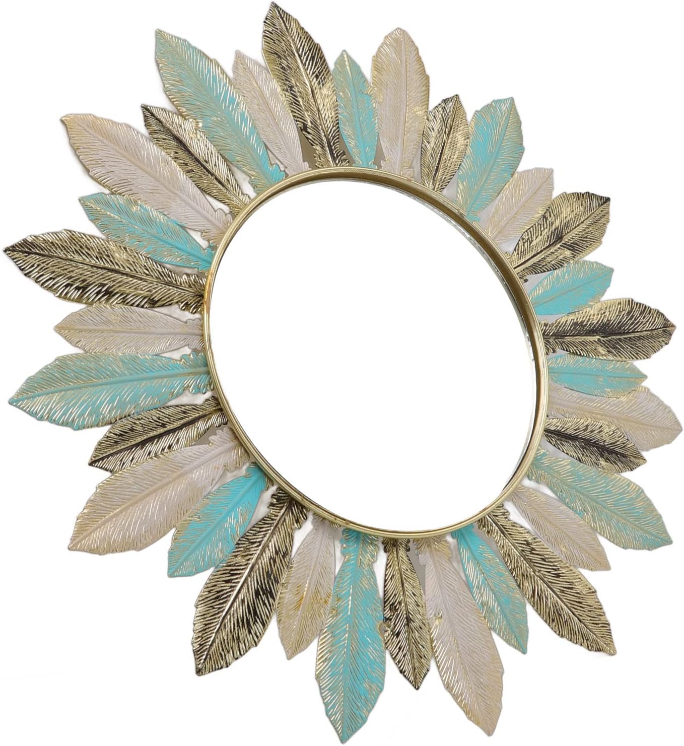 LSFYYDS Espejo colgante de plumas de metal, espejo decorativo de pared, escultura artística, espejo de tocador moderno para decoración de pared,